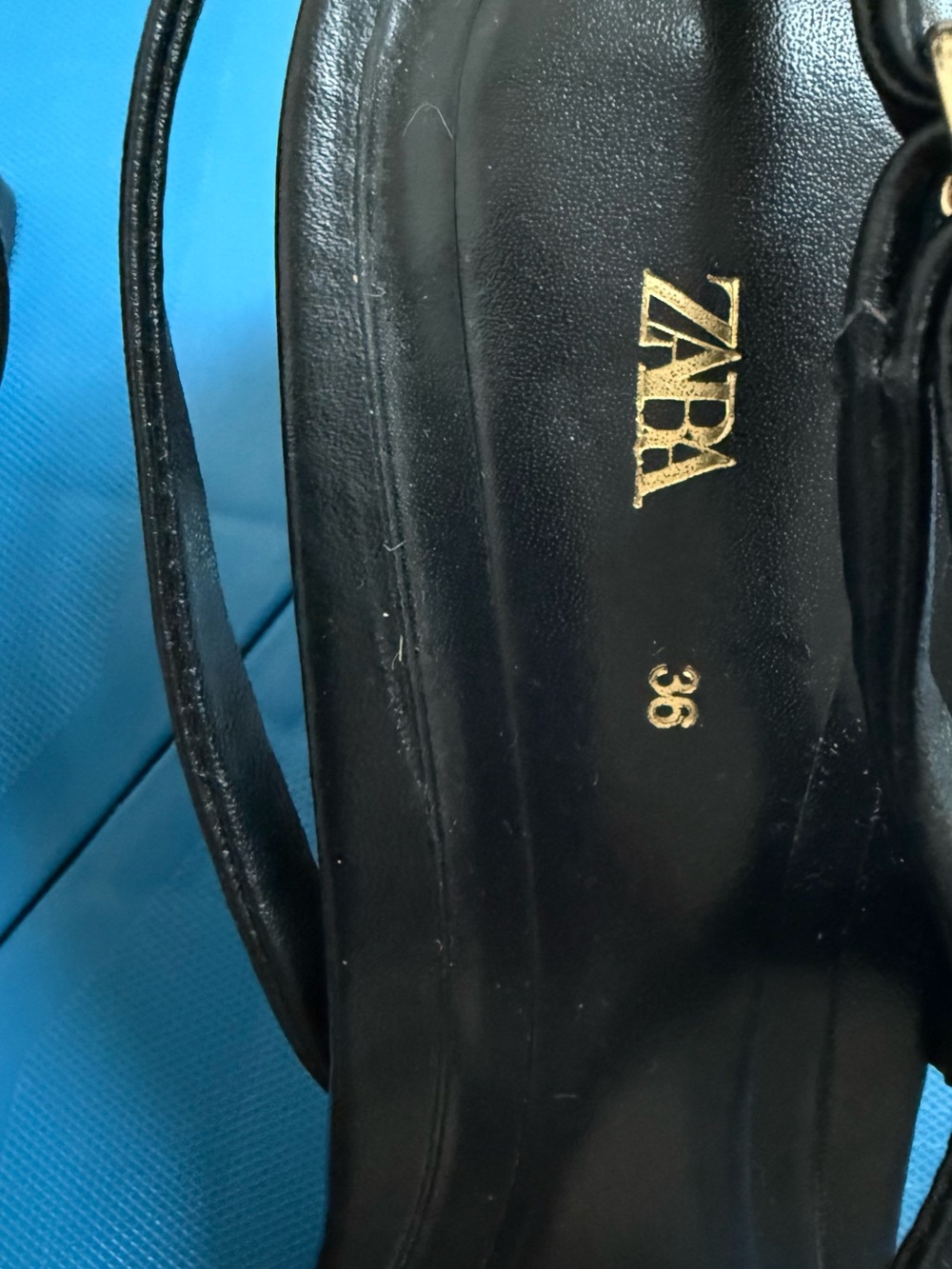 Zara Black Minimalist Square-Toe Sling Heels - Picture 2 of 6